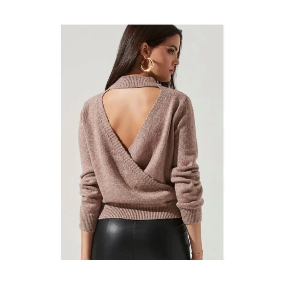 ASTR the Label Sweater Womens S Metallic Gold Pink Reversible Cutout Open Back